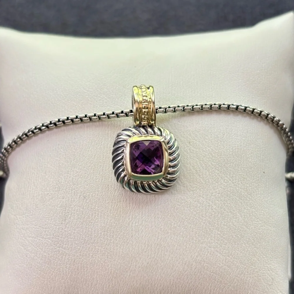 David Yurman 925 & 14k Gold Albion Pendant Necklace with Amethyst 16" - Picture 2 of 10